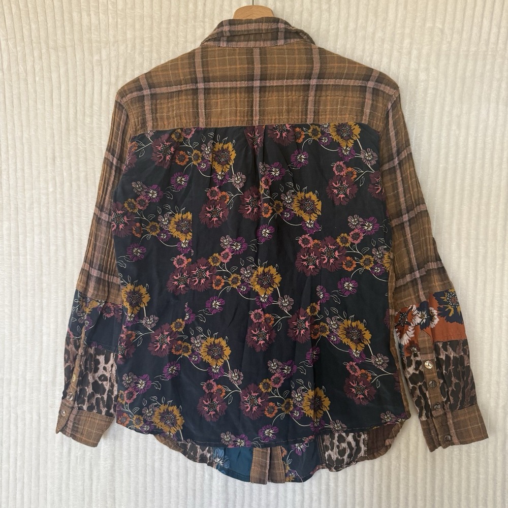 JOHNNY WAS Workshop Plaid Mix Floral Leopard Button Up Shirt Size XS Cotton Silk - Picture 10 of 10